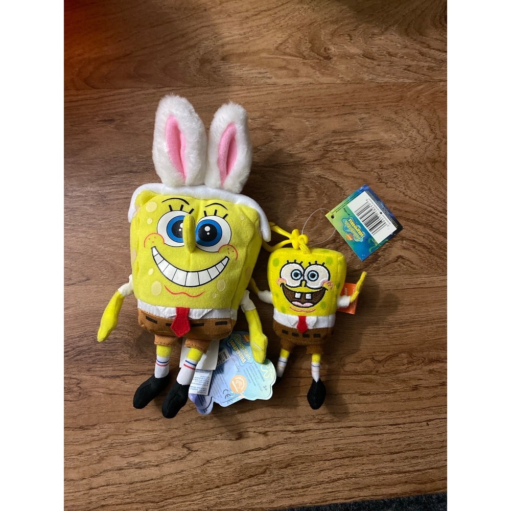 NWT lot of 2 vintag SpongeBob plush keychains 2002&2003 with bunny ears